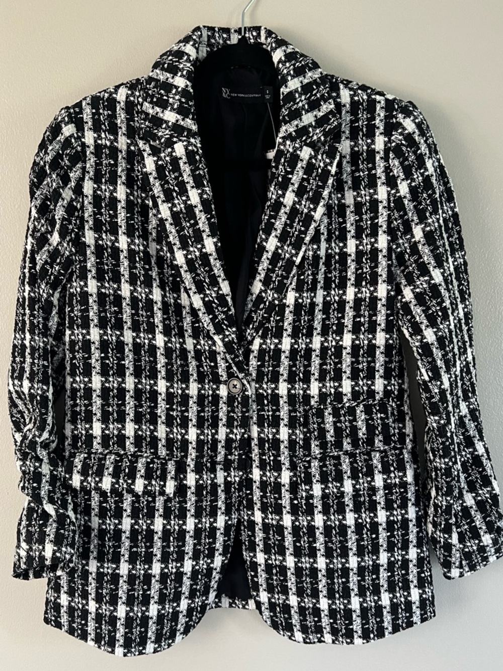 NWT New York & Company Black & White Tweed Boyfriend Blazer - Picture 3 of 10